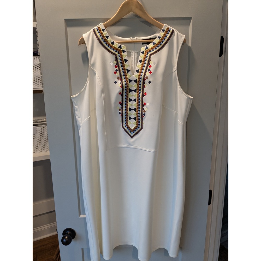 Eloquii Studio White Sleeveless Sheath Dress Geometric Detail‎ Size 24